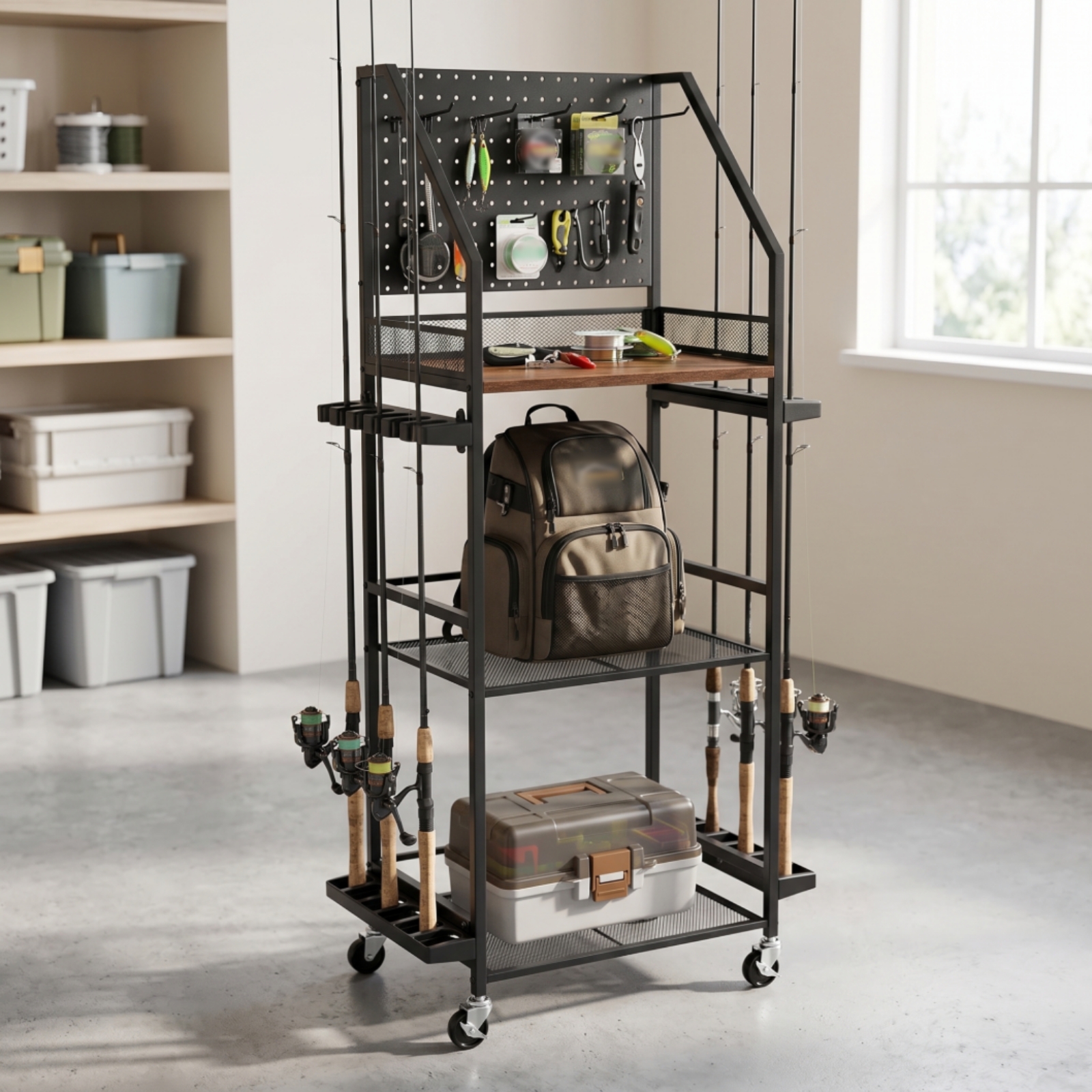 Fishing Rod Rack with Pegboard - Fishing Rod Rack review and price