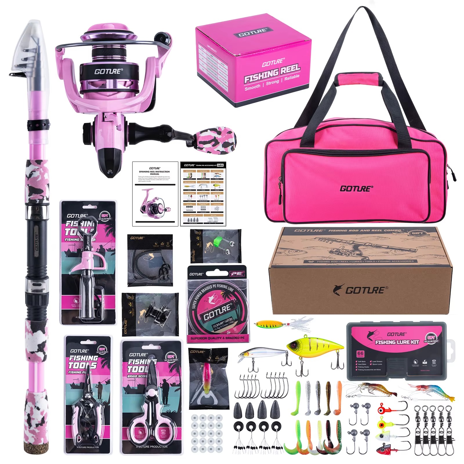 Goture Pink Fishing Rod and Re - Fishing Rod Combo review and price